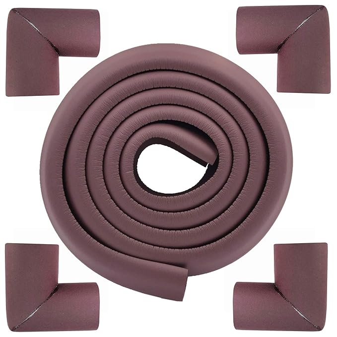 M2cbridge L Shape Extra Thick Furniture Table Edge Protectors Foam Guard 6.5 Ft (Brown with 4 Corners)