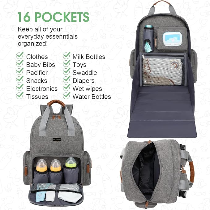 Diaper Bag Backpack with Changing Station, Baby Diaper Bag Organizer for Moms Dads Large Baby Changing Bags