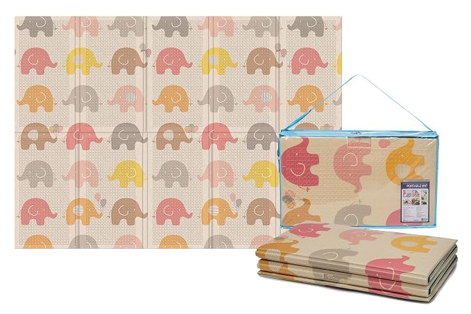 Parklon Folding Play Mat (78.7 x 55.1 x 0.4 inch) (Little Elephant) | Kids Foam Play Mat - Reversible Cushioned Surface, Indoor & Outdoor Playmat, Waterproof Easy Clean Design, Made in Korea