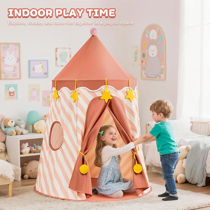 Hallo Deer Kids Play Tent, Princess Castle Pop Up Tent Kids with Star and Window, Portable Toddler Play Tent Indoor Outdoor,Playhouse Indoor Games for Boys & Girls Gifts (Rose Pink)