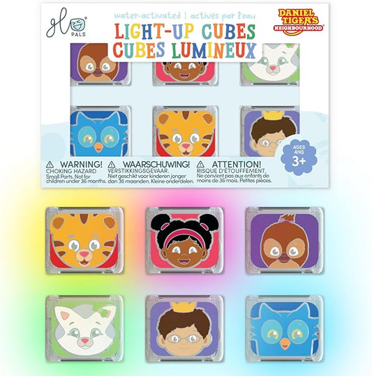 Glo Pals Water Daniel Tiger Activated Light-Up Sensory Bath Toy Vibrant Cubes for Bathtime and Sensory Play, Pack of 6