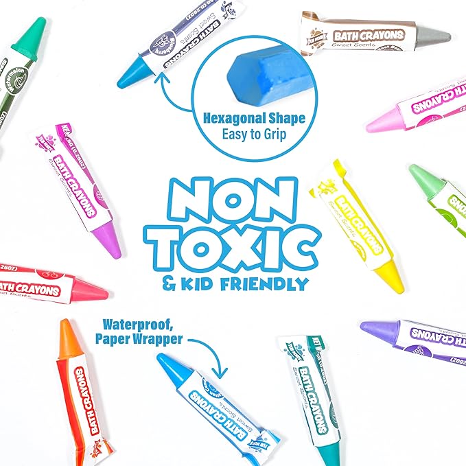 Tub Works® Sweet Scents Smooth??Bath Crayons Bath Toy, 12 Pack | Nontoxic, Washable Bath Crayons for Toddlers & Kids | Unique Formula Draws Smoothly & Vividly on Wet & Dry Tub Walls | Scented Crayons