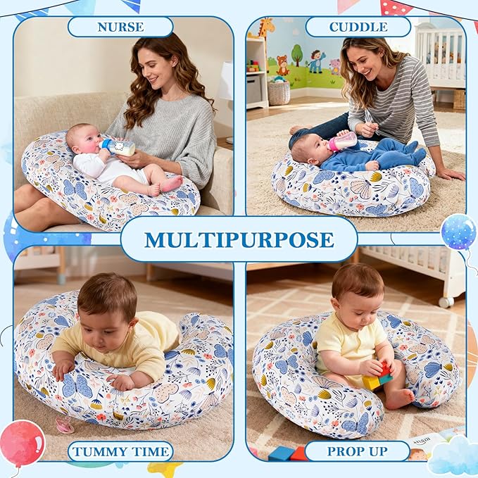 Nursing Pillow ??Ergonomic Breastfeeding & Bottle Feeding Support, Standard Size, Breathable with Washable Cover, Hypoallergenic, Ideal for Tummy Time and Sitting Support