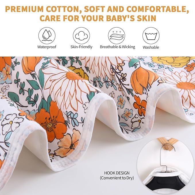 Baby Changing Pad, Diaper Changing Mat for Dresser, Changing Table, Travel, 100% Cotton Surface, Breathable & Waterproof, Shower Gift for Newborn Girls, Extra Large 24" x 30" Daisy Flower