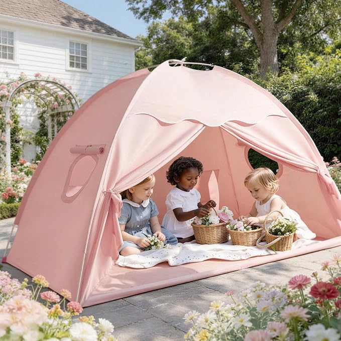 Tiny Land Twin Bed Tent for Kids, Breathable Bed Canopy Tent for Girls & Boys, Pink Play Tent, Easy Setup Washable Sleep Space, Cozy Dream Playhouse Gift, 77" x 40" x 46"