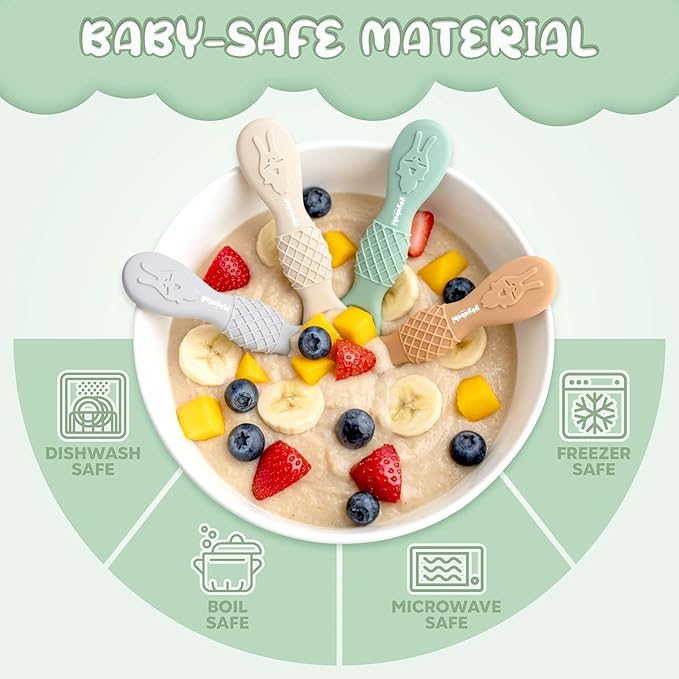 Silicone Baby Spoons self feeding 6 months, infant feeding spoons bpa free, self feeding spoons for babies 6-12 months, gootensils, baby self feeding spoon.