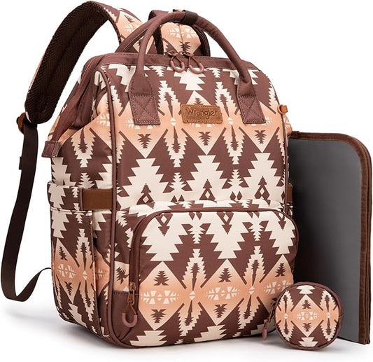 Montana West Wrangler Diaper Bag Backpack Aztec Travel Backpack Purses Western Multi-Function Baby Bags for Mom with Waterproof Insulated Pockets