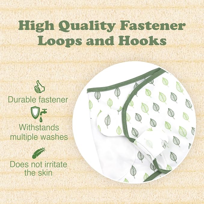 Swaddles for Newborns – 3-Pack Infant Swaddles 0-3 Months – Adjustable Swaddle Sleep Sack – Soft Organic Cotton Baby Wrap for Safe & Cozy Sleep (Green Leaf)
