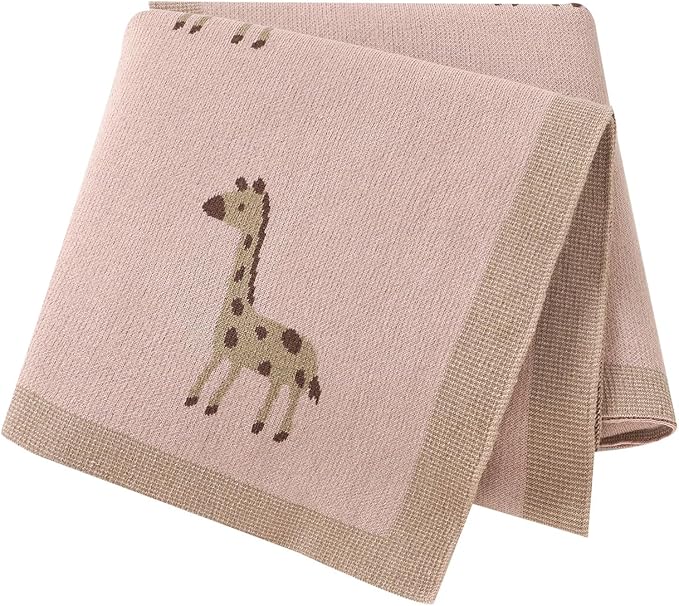 Opewod Soft Cotton Knit Baby Blanket with Cute Deer Print 40x30in Newborn Receiving Blanket Swaddle Cuddle Blanket for Crib, Stroller, or Nursery for Infants & Toddlers Pink