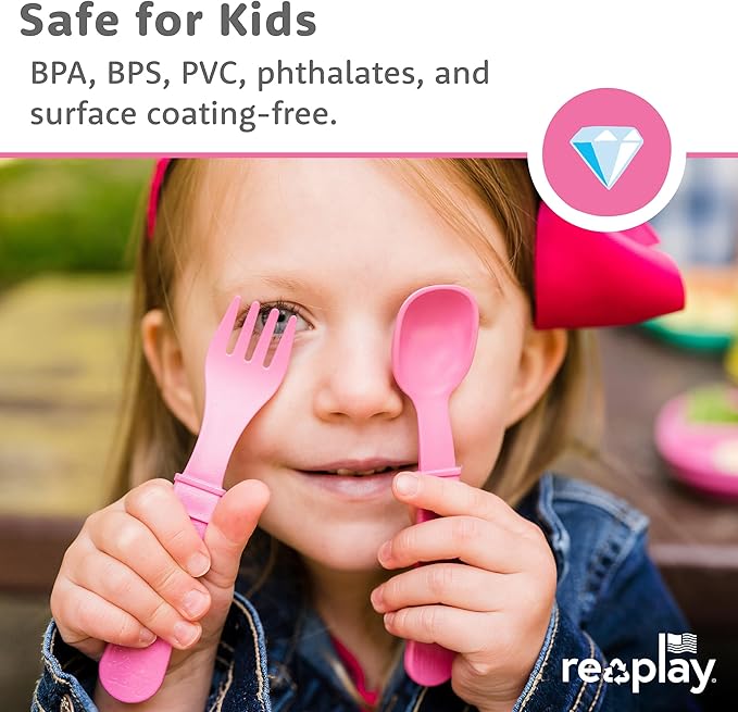 Re-Play Toddler Dinnerware Set - 3 Divided Plates with 3 Fork and Spoon Sets - BPA-Free Kids Tableware - Dishwasher Safe - Made in USA from Recycled Materials, Princess