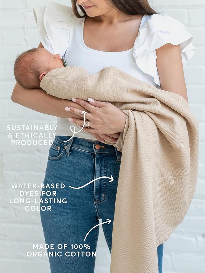 Colored Organics Kendi Baby Organic Cotton Swaddle - Infant Receiving Blanket - Agave Waffle