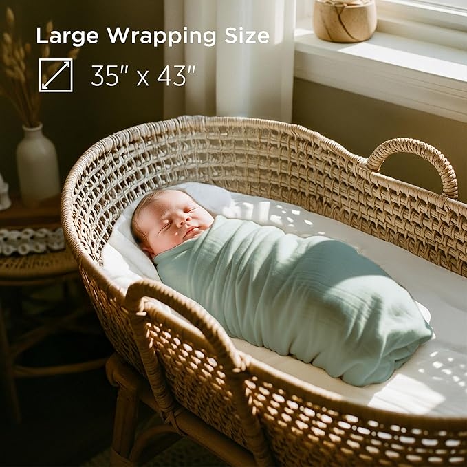 Muslin Swaddle Blankets for Newborn, 3 Pack Soft 100% Cotton Baby Receiving Blanket, Swaddle Wrap Burp Clothes, Large 43 x 35 inches, Oeko-TEX Certified