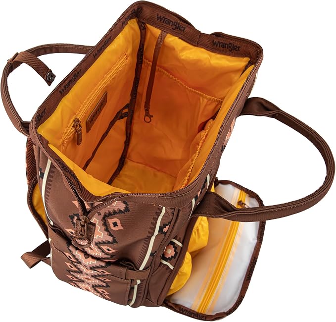 Wrangler Aztec Backpack Organized Daypack Travel Baby Bag with Stroller Strap and Side Bottle Pockets WG2204-9110CM