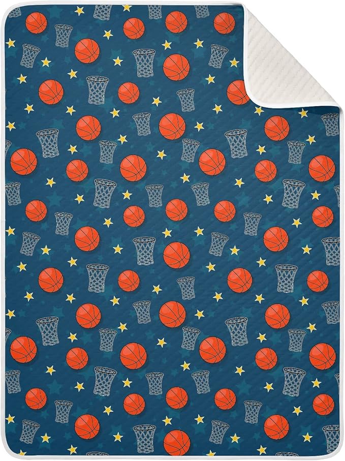 Ollabaky Sports Theme Basketball Baby Blanket for Boys Girls Cotton Throw Blanket Swaddle Blanket for Crib Stroller Nursery Receiving Blanket Infant Toddler Unisex 30"x40"