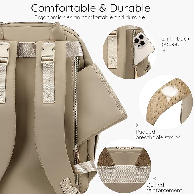 Diaper Bag Backpack - Large Multi functional, Boys, Girls & Baby Travel Essentials Tote with Changing Pad, Insulated Pockets, Stroller Straps, Waterproof - Diaper Bag for Mom & Maternity (Brown Taupe)