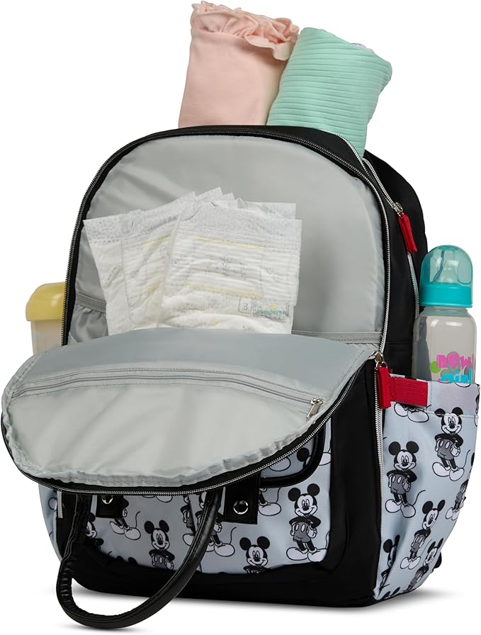 Disney Diaper Bag Backpack with Changing Pad Mickey Mouse ??16??Nylon Baby Bag for Parents, Insulated Bottle Holders, Multiple Storage Pockets