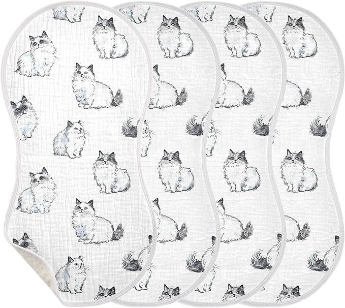 vvfelixl Baby Burp Cloths Ragdoll Cat Ink Style Baby Newborn Cotton Burping Cloths Set Babys Washcloths 4 Pack