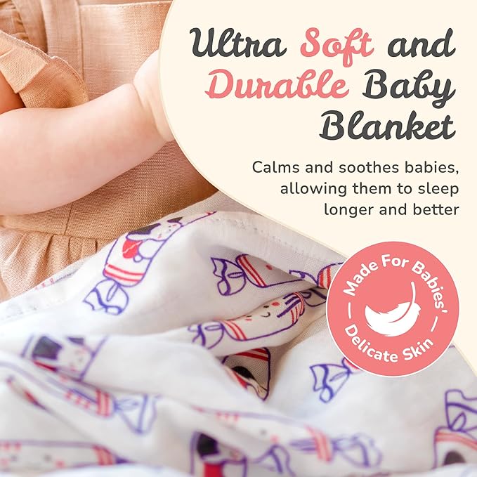The Wee Bean Organic Cotton and Bamboo Rayon Muslin Swaddle Blankets, Set of X (Bunny Candy)