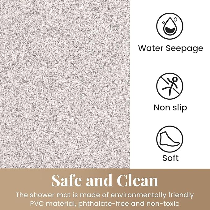 Shower Mat Bathtub Mat Non-Slip,24x24 inch, Soft Tub Mat with Drain,PVC Loofah Bath Mat (Phthalate Free) for Tub and Bathroom,Quick Drying,White
