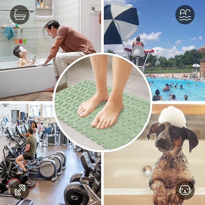 Bathtub Mat Non Slip - for Inside Bath Tub & Shower, Large 40x16 Inch, 261 Strong Suction Cups, Soft Textured Surface, Fast Drain & Quick Dry, Bathroom Safety Mat, Sage Green, Matace