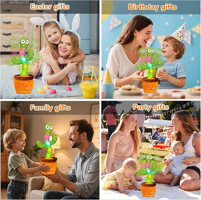 Dancing Talking Cactus Toy, Baby Singing Recording Mimicking Cactus Toy, Repeats What You Say, Musical Interactive Infant Toddler Toys for 1 Year Old Boys Girls, Baby Easter Basket Stuffers Gifts