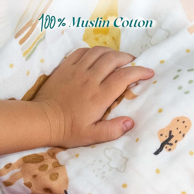 Chungie Soft Muslin Hooded Baby Towels 32x32 inches ??100% Cotton, 6-Layer Breathable Newborn Bath Towels with Hood, Pack of 2 (Printed + Embroidered)