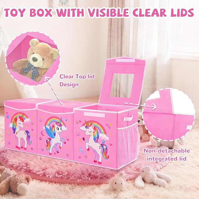 Livole 145L Toy Box, Collapsible Kids Toy Chest Bins with Lids Sturdy Large Toy Storage Organizer Boxes for Girls Nursery Room Playroom Closet, 40"X16"X14", Pink