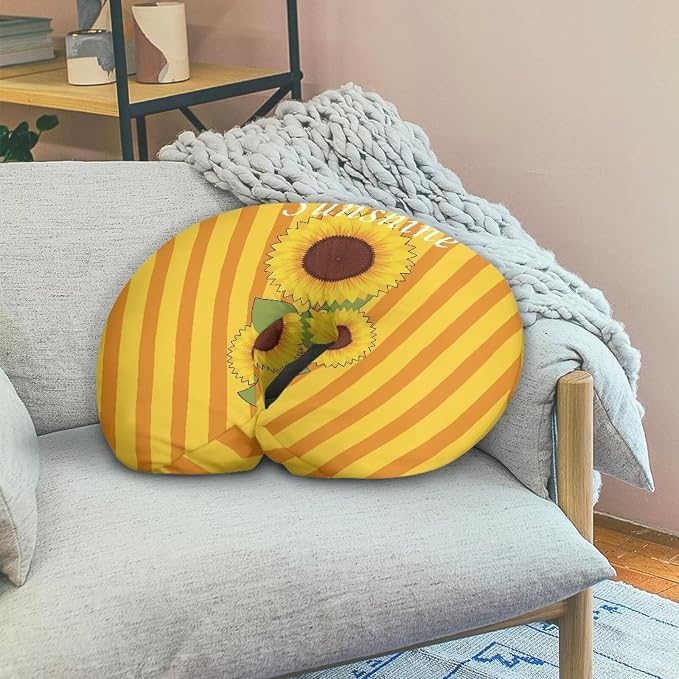 Sunflower Nursing Pillow Cover,Breathable Breastfeeding Pillow Slipcover for Baby Boys Girls,Orange Stripes Nursing Pillow Case for Newborn，Soft Fabric Fits Snug On Infant(Cover Only)