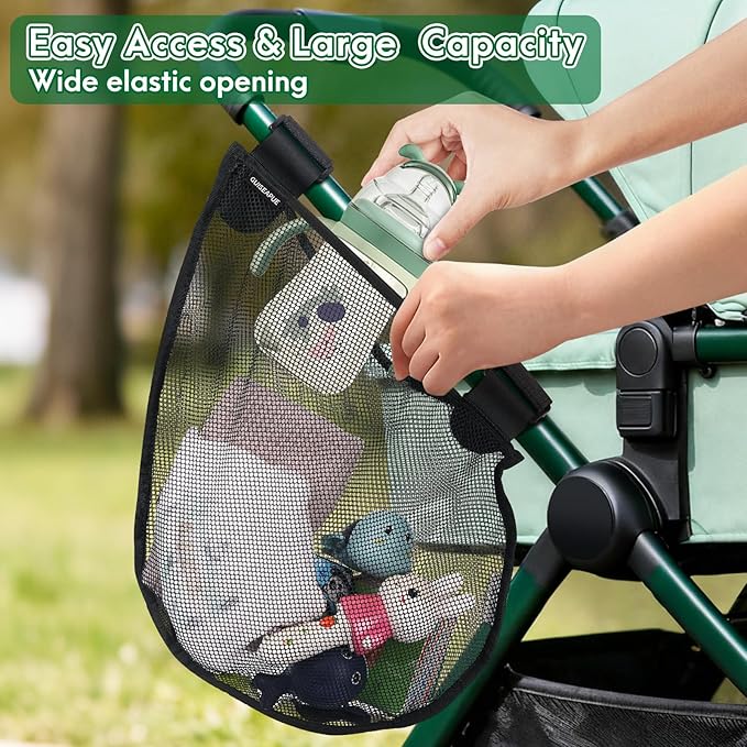 Guiseapue Side Sling Stroller Cargo Net: Universal Travel Stroller Organizer Attachment, Stroller Caddy Anti-Tipping Design, Mesh Storage for Baby Essentials, Fits Uppababy, Nuna, Butterfly, Graco