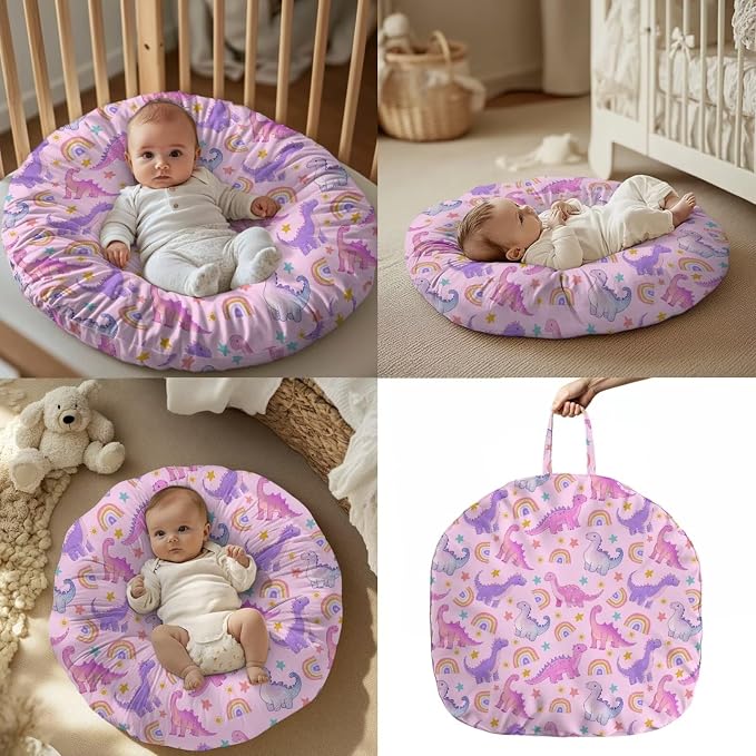 Cute Dinosaurs Baby Lounger Replaceable Cover and Nursing Pillow Cover Set, Newborn Nest Backup Cover,Removeable Breastfeeding Nursing Pillow Case for Newborn Boys Girls，Purple(Cover Only)