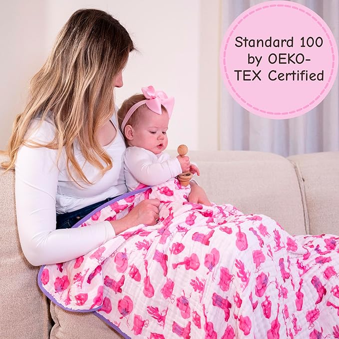 LollyBanks Muslin Baby Quilt, 100% Organic Cotton Baby Blanket, Large 47 x 47 Inches, 6-Layer Soft and Breathable Infant Blanket, Cozy Toddler Girl Blankets, Nursery Essentials (Western Cowgirl)