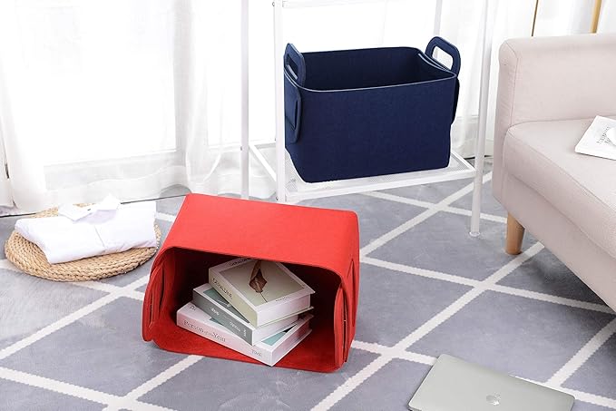 Minoisome Storage Basket Felt Storage Bin Collapsible& Convenient Box Organizer with Carry Handles for Office Bedroom Closet Babies Nursery Toys Laundry (Red, 17.9inch（L）Ã?2.2inch（W）Ã?1.6inch（Hï¼?