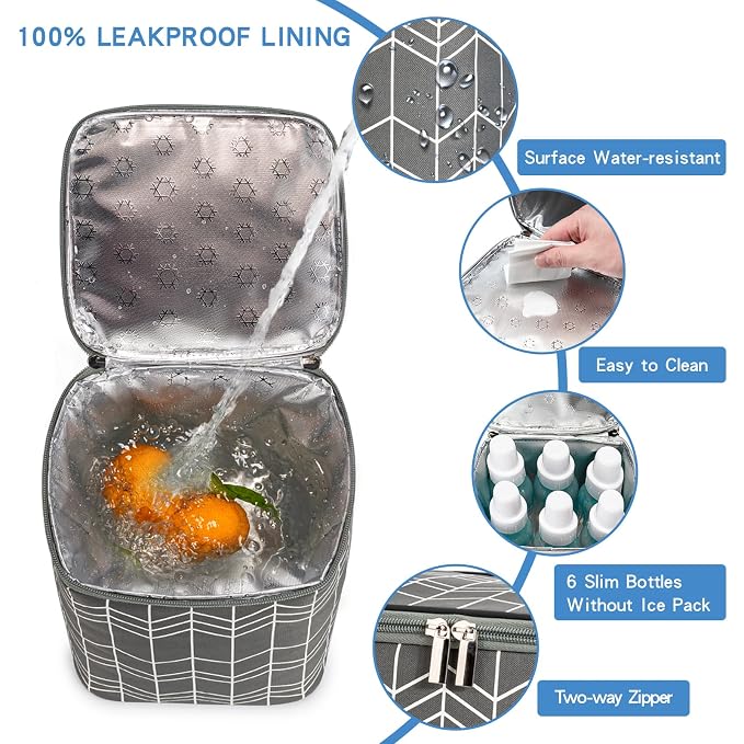 BreastMilk Cooler Bag with Ice Pack Fits 4 Baby Bottles Up to 9 Ounce, Large Baby Bottle Bag Fits for Nursing Mom Daycare
