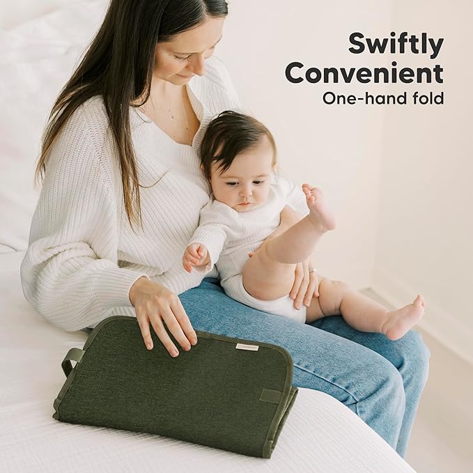 KeaBabies Portable Diaper Changing Pad, Easy Wipe Clean - Foldable Waterproof Baby Changing Mat for Diaper Bag, Compact, Lightweight, 25x13 Newborn, Infant, Baby Changer Travel Essential (Dark Olive)