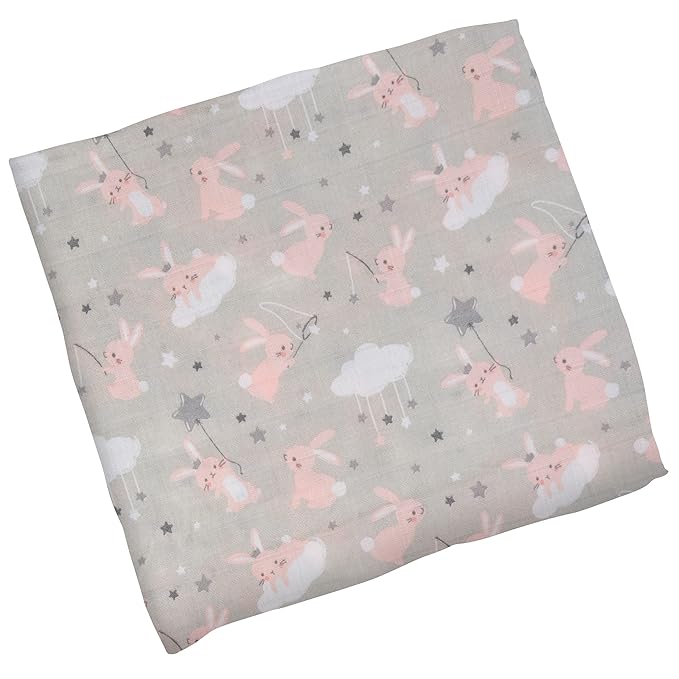 Stephen Joseph, Muslin Swaddle Blanket for Baby Girls and Boys, Newborn Receiving Blanket for Swaddling, 100% Cotton Baby Swaddle Wrap, Receiving Swaddle Wrap, 47 x 47 inches, Bunny