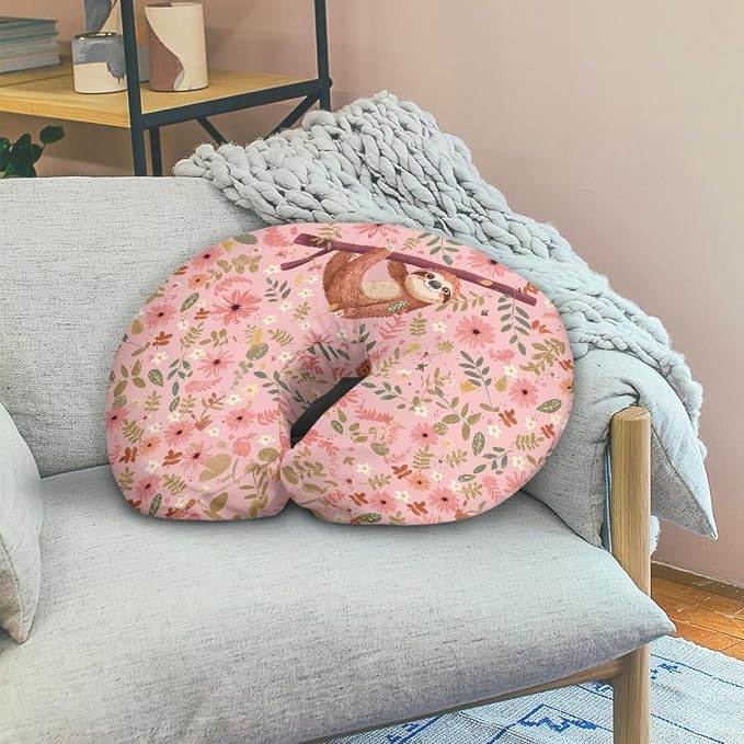 Nursing Pillow Covers U-Shaped Sloth Print Feeding Pillow Cover for Nursing Pillow Hidden Zipper Design Soft and Skin-Friendly