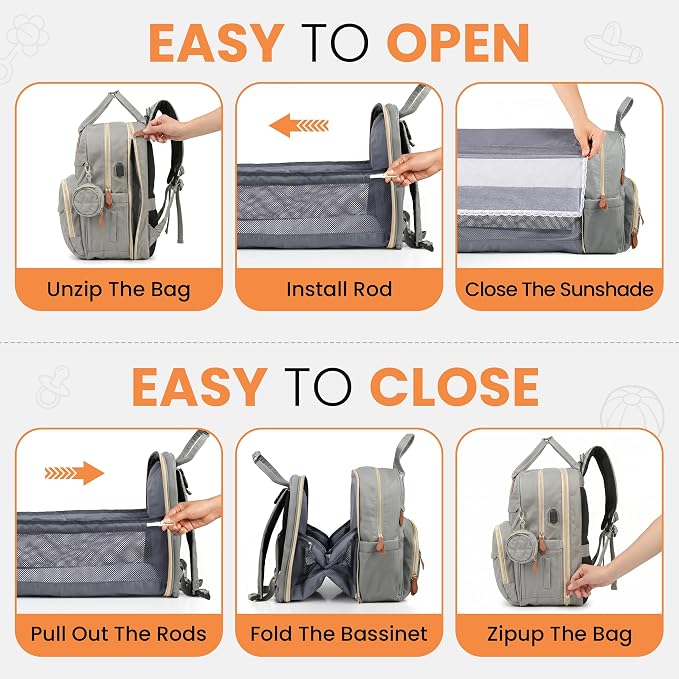Diaper Bag Backpack with Changing Station | 600D Oxford Waterproof Baby Bag for Mom & Dad | Large Baby Diaper Bag Boy Girl | 16 Pockets, USB Charging Port, Foldable Pad