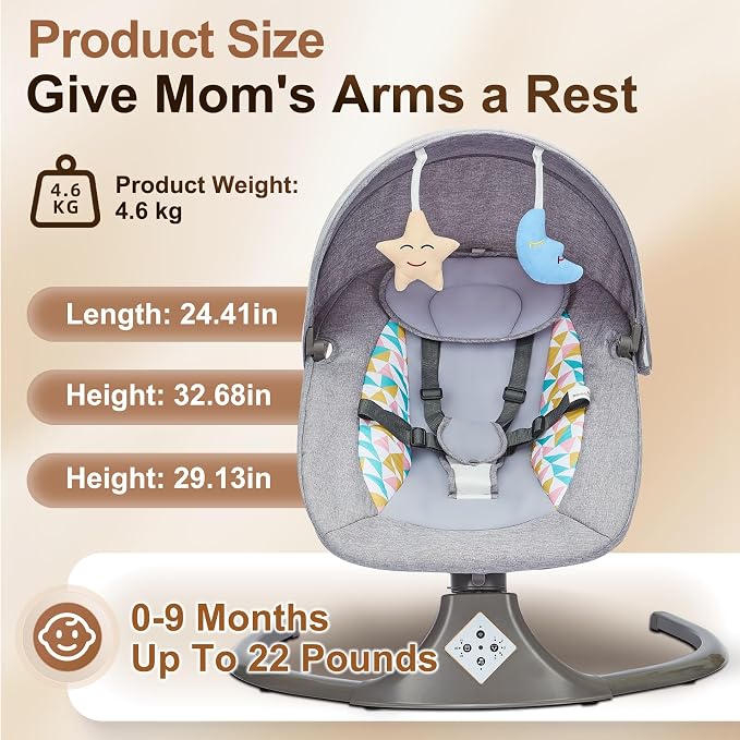 Electric Baby Swing for Infants,Multifunctional 3-in-1 Rocker,5-Speed Adjustable,Remote Control,10 Melodies,5-Point Harness,for Infants Up to 30 lbs, Up to 12 Months Easy Assembly (Gray)