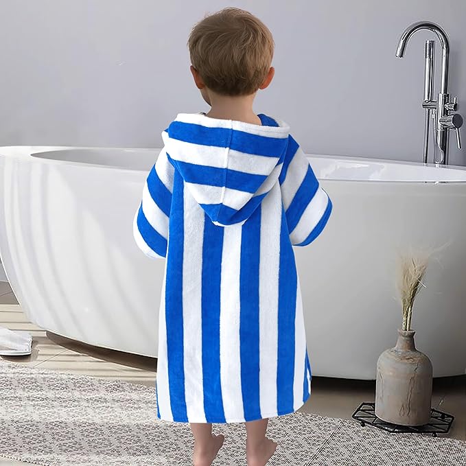 VOOVA & MOVAS Toddler Poncho Towels with Hood, Oversized (2-4Years,22"X22") Made from 100% Soft Cotton,Absorbent Hooded Towels for Baby Boys,Perfect for Pool | Swimming | Bath | Beach,Blue Stripe