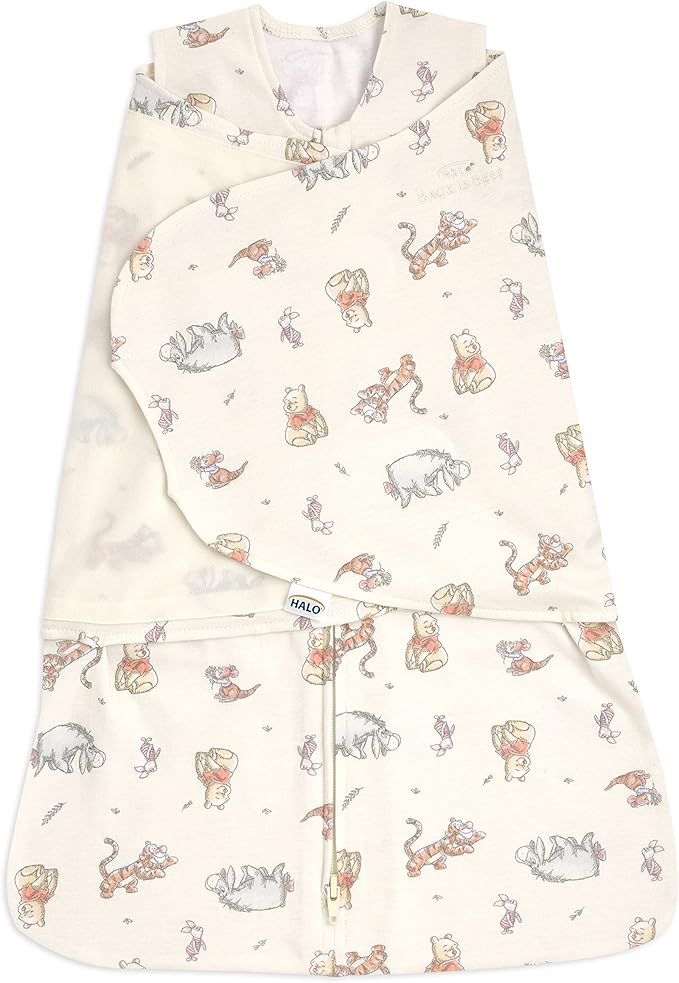 HALO Disney Baby 100% Cotton Sleepsack Swaddle, 3-Way Adjustable Wearable Blanket, TOG 1.5, Winnie Frolic, Small, 3-6 Months