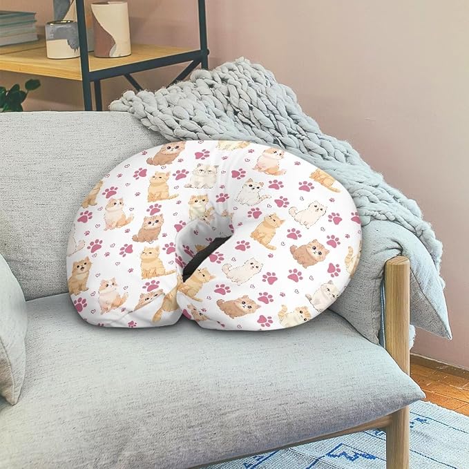 Multi Cartoon Cat and Paw Breastfeeding Pillow Slipcover for Baby Newborn U-Shaped Breastfeeding Pillowcase Cushion Cover Easy to Use and Dustptoof