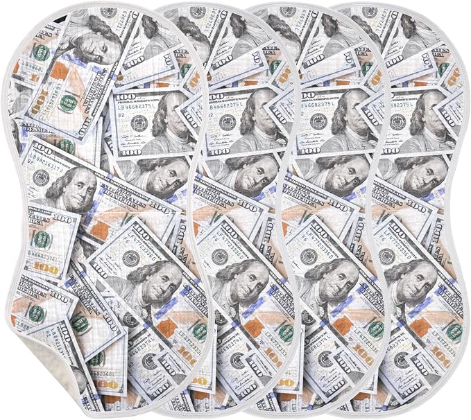Muslin Burp Cloths for Baby Boys and Girls - 4-Pack Ultra Absorbent Money Hundred Dollar Bill Muslin Washcloths, Newborn Towel, Milk Spit Up Rags, Burp Cloth Bib for Unisex, 22 x 11 Inch