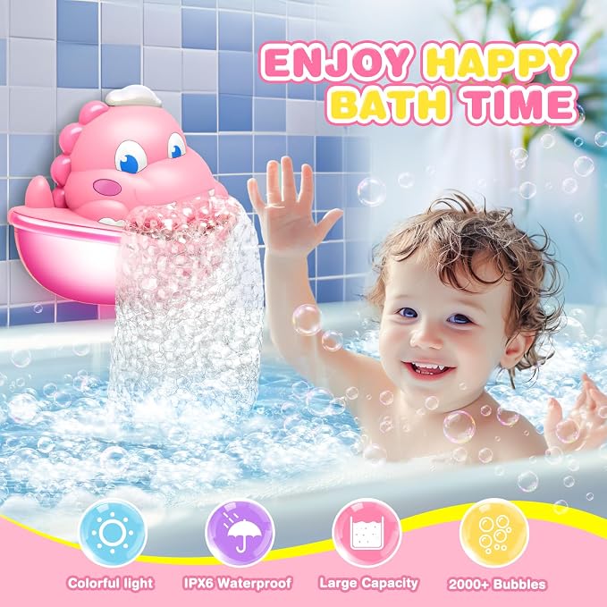 Baby Bath Toys Light Up Bath Bubble Machine with Colourful Light Bathtime Shower Bath Toys for Kids Ages 1-3 4-8 Birthday for Toddler Boys Girls