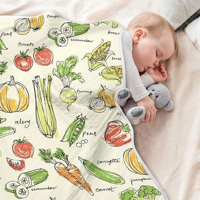 Ollabaky Vegetables Food Baby Blanket for Boys Girls Cotton Throw Blanket Swaddle Blanket for Crib Stroller Nursery Receiving Blanket Infant Toddler Unisex 30"x40"