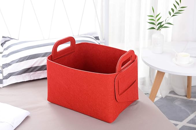 Minoisome Storage Basket Felt Storage Bin Collapsible& Convenient Box Organizer with Carry Handles for Office Bedroom Closet Babies Nursery Toys Laundry (Red, 17.9inch（L）Ã?2.2inch（W）Ã?1.6inch（Hï¼?