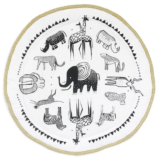 Wee Gallery Explore Playmat for Babies, Soft Cotton and High-Contrast Baby Play Mat for Infants & Toddlers, Reversible, Washable, Portable Tummy Time Rug, Safari