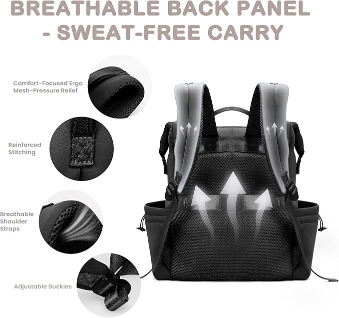 VONAL Neoprene Diaper Bag Backpack with Changing Pad, 33L Large Capacity Neoprene Backpack Baby Diaper Bag with Insulated Pockets, Travel Diaper Backpack Baby with 12 Pockets for Mom & Dad, Black