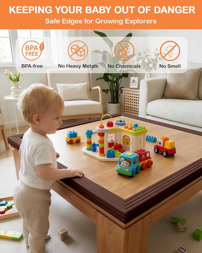Corner Protector Baby, 16.5FT 0.32''Th W-Shape Edge Protector for Baby Proofing 3.2'' Wide Foam Fireplace Cushion Pre-Taped Safety Guard Bumper Pad for Furniture Wall Stair Door (Dark Brown)