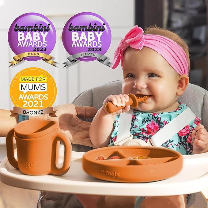 TalkTools ITSY Silicone Training Cup ??Mini Straw Cup for Baby - Anti Leak, Spill Proof and BPA Free Cup with Straw Insertion for Kids (Tangerine)