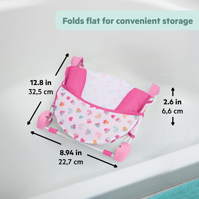 Bright Starts Disney Baby Minnie Mouse Foldaway 2-Position Baby Bath Seat, Adjustable Support for Sink or Bathtub, Ages 0-6 Months up to 20 Pounds, Machine-Washable Sling